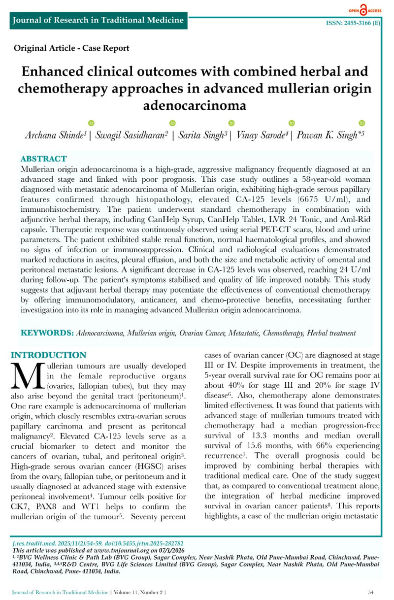 Enhanced clinical outcomes with combined herbal and chemotherapy approaches in advanced mullerian origin adenocarcinoma