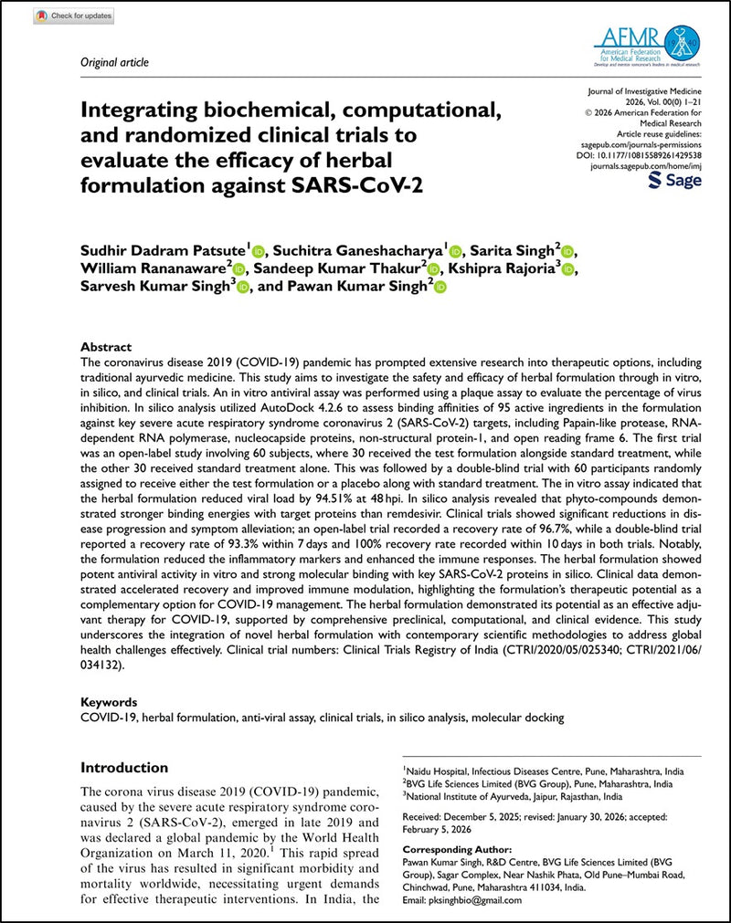 Integrating biochemical, computational, and randomized clinical trials to evaluate the efficacy of herbal formulation against SARS-CoV-2